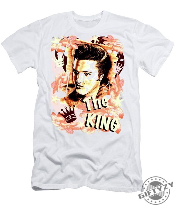 Elvis The King In Salmon Red Tshirt giftyzy 1