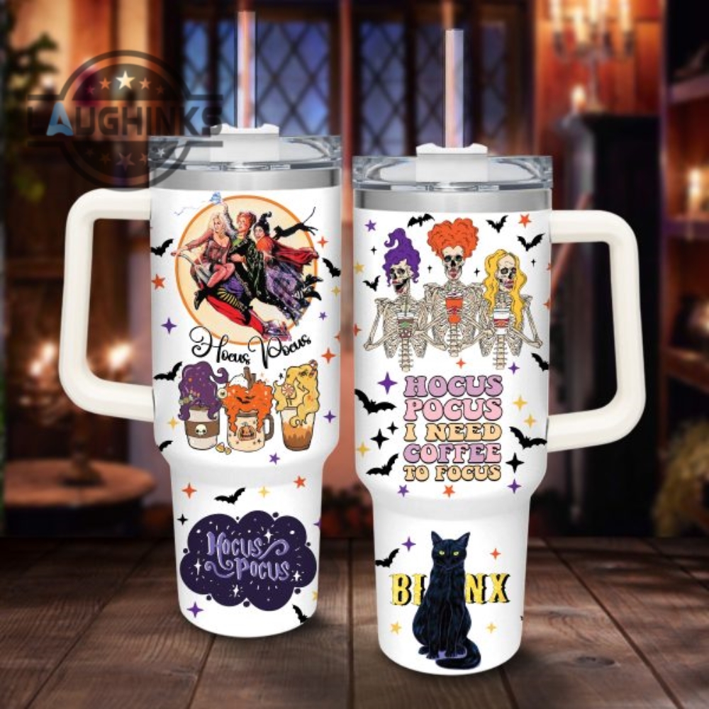 Hocus Pocus Pattern I Need Coffee Halloween Vibes Decoration 40Oz Tumbler With Handle And Straw Lid Personalized Stanley Tumbler Dupe 40 Oz Stainless Steel Travel Cups