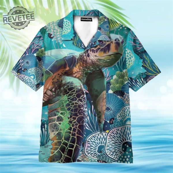 Turtle In Ocean Pattern Hawaiian Shirt Unique revetee 1