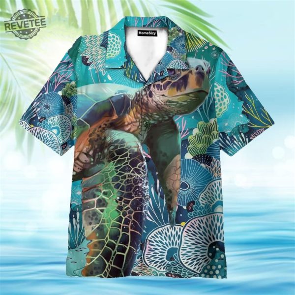 Turtle In Ocean Pattern Hawaiian Shirt Unique revetee 2