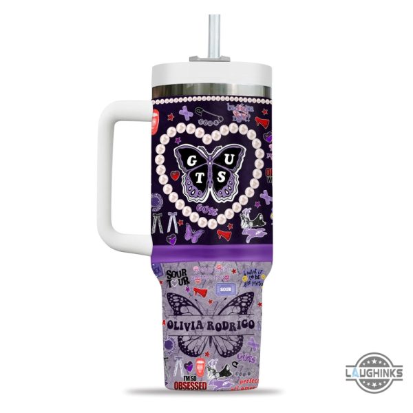 olivia rodrigo stanley cup dupe 40oz for sale olivia rodrigo purple butterfly 40 oz stainless steel travel cups custom name guts tour concert tumblers laughinks 4