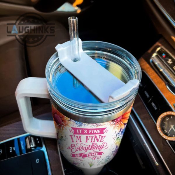 custom name its fine im fine daisy duck colorful flower pattern 40oz stainless steel tumbler with handle and straw lid personalized stanley tumbler dupe 40 oz stainless steel travel cups laughinks 1 3