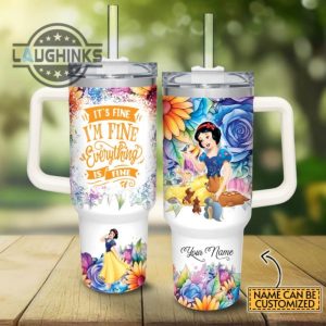custom name its fine im fine snow white colorful flower pattern 40oz stainless steel tumbler with handle and straw lid personalized stanley tumbler dupe 40 oz stainless steel travel cups laughinks 1