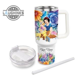 custom name its fine im fine snow white colorful flower pattern 40oz stainless steel tumbler with handle and straw lid personalized stanley tumbler dupe 40 oz stainless steel travel cups laughinks 1 2