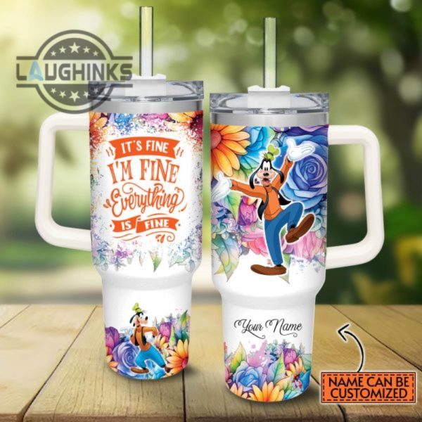 custom name its fine im fine goofy colorful flower pattern 40oz stainless steel tumbler with handle and straw lid personalized stanley tumbler dupe 40 oz stainless steel travel cups laughinks 1