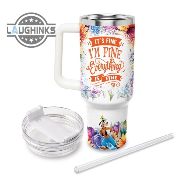 custom name its fine im fine goofy colorful flower pattern 40oz stainless steel tumbler with handle and straw lid personalized stanley tumbler dupe 40 oz stainless steel travel cups laughinks 1 1