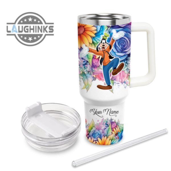 custom name its fine im fine goofy colorful flower pattern 40oz stainless steel tumbler with handle and straw lid personalized stanley tumbler dupe 40 oz stainless steel travel cups laughinks 1 2