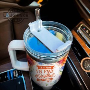 custom name its fine im fine goofy colorful flower pattern 40oz stainless steel tumbler with handle and straw lid personalized stanley tumbler dupe 40 oz stainless steel travel cups laughinks 1 3