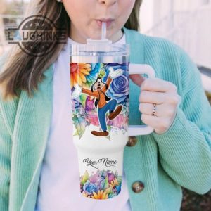 custom name its fine im fine goofy colorful flower pattern 40oz stainless steel tumbler with handle and straw lid personalized stanley tumbler dupe 40 oz stainless steel travel cups laughinks 1 4