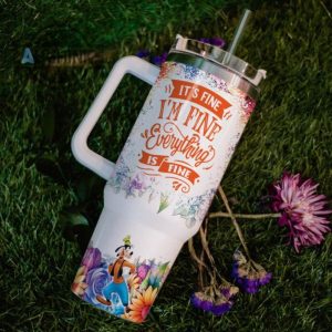 custom name its fine im fine goofy colorful flower pattern 40oz stainless steel tumbler with handle and straw lid personalized stanley tumbler dupe 40 oz stainless steel travel cups laughinks 1 5