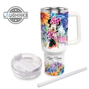 custom name its fine im fine minnie mouse colorful flower pattern 40oz stainless steel tumbler with handle and straw lid personalized stanley tumbler dupe 40 oz stainless steel travel cups laughinks 1 2
