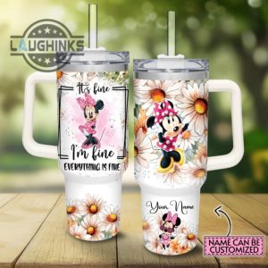 custom name everything is fine minnie mouse daisy flower pattern 40oz stainless steel tumbler with handle and straw lid personalized stanley tumbler dupe 40 oz stainless steel travel cups laughinks 1
