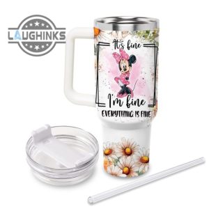 custom name everything is fine minnie mouse daisy flower pattern 40oz stainless steel tumbler with handle and straw lid personalized stanley tumbler dupe 40 oz stainless steel travel cups laughinks 1 1