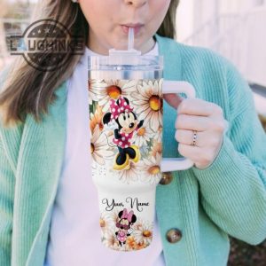 custom name everything is fine minnie mouse daisy flower pattern 40oz stainless steel tumbler with handle and straw lid personalized stanley tumbler dupe 40 oz stainless steel travel cups laughinks 1 4