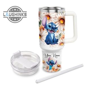 custom name everything is fine stitch daisy flower pattern 40oz stainless steel tumbler with handle and straw lid personalized stanley tumbler dupe 40 oz stainless steel travel cups laughinks 1 2