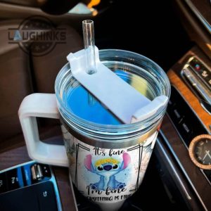 custom name everything is fine stitch daisy flower pattern 40oz stainless steel tumbler with handle and straw lid personalized stanley tumbler dupe 40 oz stainless steel travel cups laughinks 1 3