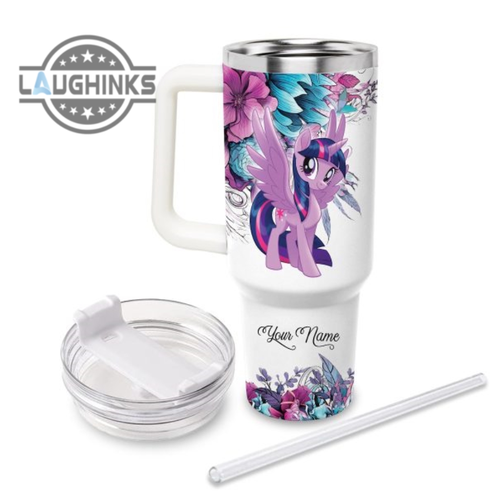 Custom Name Just A Girl Loves Little Pony Twilight Sparkle 40Oz Stainless Steel Tumbler With Handle And Straw Lid Personalized Stanley Tumbler Dupe 40 Oz Stainless Steel Travel Cups