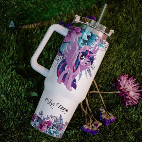 custom name just a girl loves little pony twilight sparkle 40oz stainless steel tumbler with handle and straw lid personalized stanley tumbler dupe 40 oz stainless steel travel cups laughinks 1 5