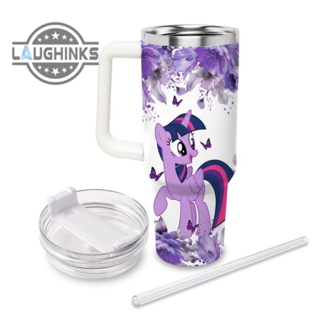 My Little Pony Twilight Sparkle Flower Pattern 40Oz Stainless Steel Tumbler With Handle And Straw Lid Personalized Stanley Tumbler Dupe 40 Oz Stainless Steel Travel Cups
