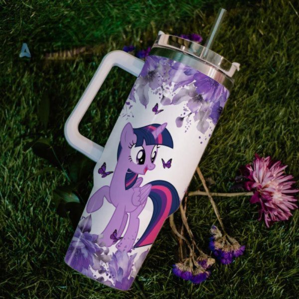 my little pony twilight sparkle flower pattern 40oz stainless steel tumbler with handle and straw lid personalized stanley tumbler dupe 40 oz stainless steel travel cups laughinks 1 5