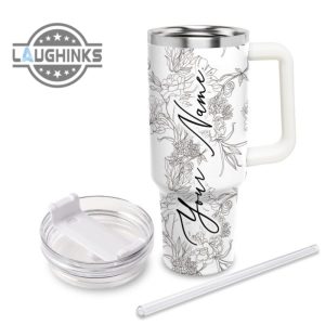 custom name snoopy sketch flower pattern white 40oz stainless steel tumbler with handle and straw lid personalized stanley tumbler dupe 40 oz stainless steel travel cups laughinks 1 2