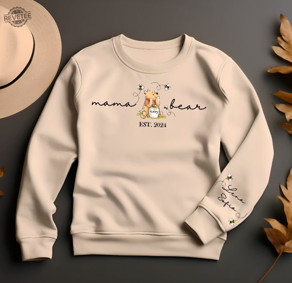 Custom Mama Bear Sweatshirt Mama Est With Kid Name On Sleeve Sweatshirt Personalized Mom Sweatshirt Mothers Day Shirt Unique revetee 2