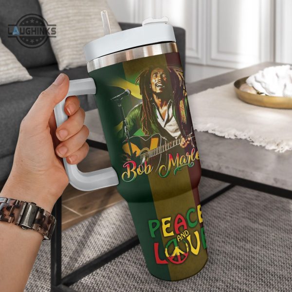 custom bob marley tumbler 40 oz peace and love stanley cup dupe 40oz one love travel coffee tumblers reggae jamaican music x lion gift for fans laughinks 1 1