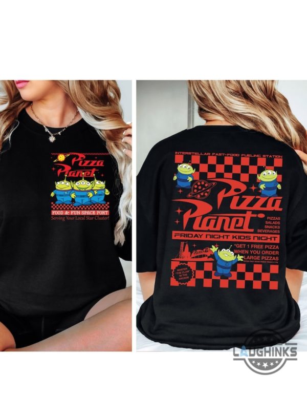 pizza planet shirt sweatshirt hoodie mens womens 2 sided disney world toy story pizza planet uniform t shirt vintage pizza planet shirt alien tshirt laughinks 3