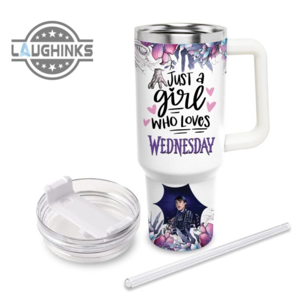 custom name just a girl loves wednesday 40oz stainless steel tumbler with handle and straw lid personalized stanley tumbler dupe 40 oz stainless steel travel cups laughinks 1 2