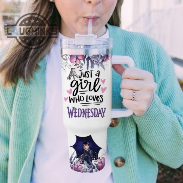 custom name just a girl loves wednesday 40oz stainless steel tumbler with handle and straw lid personalized stanley tumbler dupe 40 oz stainless steel travel cups laughinks 1 4