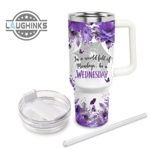 custom name wednesday flower pattern 40oz stainless steel tumbler with handle and straw lid personalized stanley tumbler dupe 40 oz stainless steel travel cups laughinks 1 2