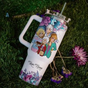 custom name just a girl loves the golden girls flower pattern 40oz tumbler with handle and straw lid personalized stanley tumbler dupe 40 oz stainless steel travel cups laughinks 1 5