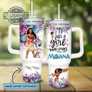 custom name just a girl loves moana flower pattern 40oz tumbler with handle and straw lid personalized stanley tumbler dupe 40 oz stainless steel travel cups laughinks 1