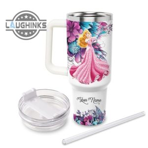 custom name just a girl loves aurora princess flower pattern 40oz tumbler with handle and straw lid personalized stanley tumbler dupe 40 oz stainless steel travel cups laughinks 1 1