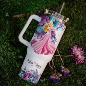 custom name just a girl loves aurora princess flower pattern 40oz tumbler with handle and straw lid personalized stanley tumbler dupe 40 oz stainless steel travel cups laughinks 1 5