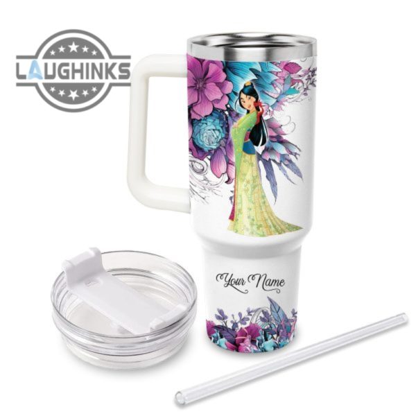 custom name just a girl loves mulan flower pattern 40oz tumbler with handle and straw lid personalized stanley tumbler dupe 40 oz stainless steel travel cups laughinks 1 1