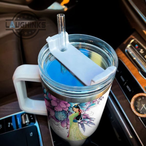 custom name just a girl loves mulan flower pattern 40oz tumbler with handle and straw lid personalized stanley tumbler dupe 40 oz stainless steel travel cups laughinks 1 3