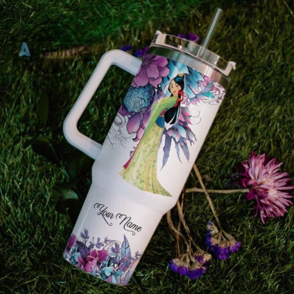 custom name just a girl loves mulan flower pattern 40oz tumbler with handle and straw lid personalized stanley tumbler dupe 40 oz stainless steel travel cups laughinks 1 5
