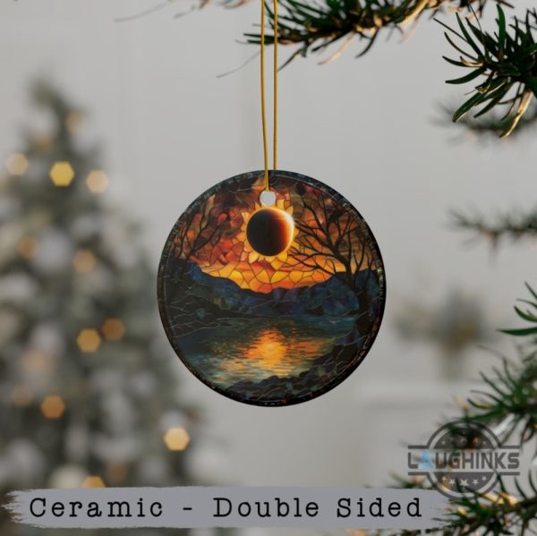 eclipse ornament 2024 total solar eclipse double sided ceramic ornaments path of totality christmas tree decoration gift laughinks 3