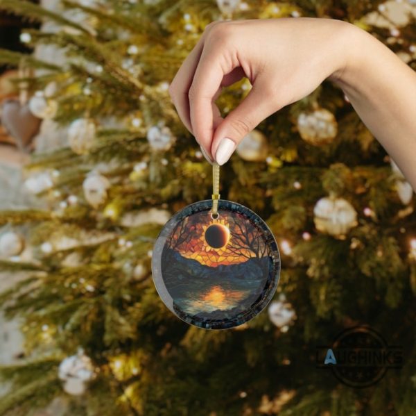 eclipse ornament 2024 total solar eclipse double sided ceramic ornaments path of totality christmas tree decoration gift laughinks 4