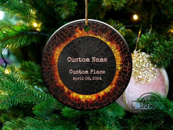 eclipse christmas ornament personalized total solar eclipse ceramic ornament custom solar eclipse keepsake gift april 08 2024 eclipse xmas decoration laughinks 1