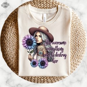 She Overcame Everything Sent To Destroy Her Pastel Sunflowers Girl With Tattoos Boho Girl Tshirt Design Positive Affirmation Positive Unique revetee 2