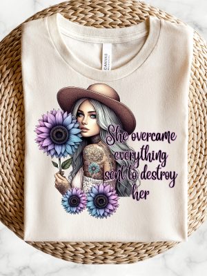 She Overcame Everything Sent To Destroy Her Pastel Sunflowers Girl With Tattoos Boho Girl Tshirt Design Positive Affirmation Positive Unique revetee 2