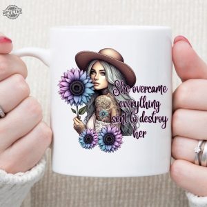 She Overcame Everything Sent To Destroy Her Pastel Sunflowers Girl With Tattoos Boho Girl Tshirt Design Positive Affirmation Positive Unique revetee 3