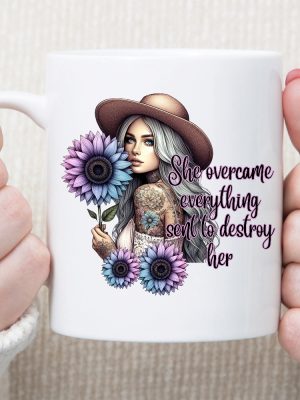 She Overcame Everything Sent To Destroy Her Pastel Sunflowers Girl With Tattoos Boho Girl Tshirt Design Positive Affirmation Positive Unique revetee 3