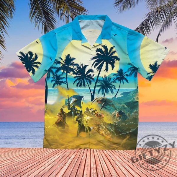 Helldivers 2 Hawaiian Shirt Helldivers 2 Managed Democracy Hawaiian Shirt Helldivers 2 Tropical Hawaiian Sweatshirt Helldivers Video Game 3D Shirt giftyzy 1