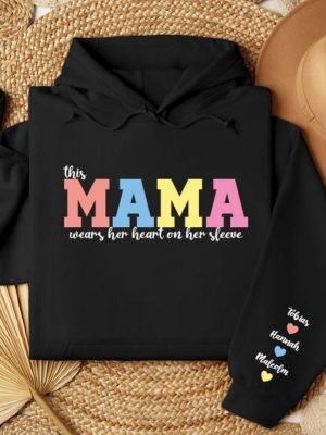 This Mama Wears Her Heart On Her Sleeve Custom Sweatshirt Custom Sleeve Mama Sweatshirt Gift For Mothers Day Unique revetee 2