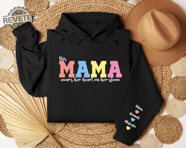 This Mama Wears Her Heart On Her Sleeve Custom Sweatshirt Custom Sleeve Mama Sweatshirt Gift For Mothers Day Unique revetee 2