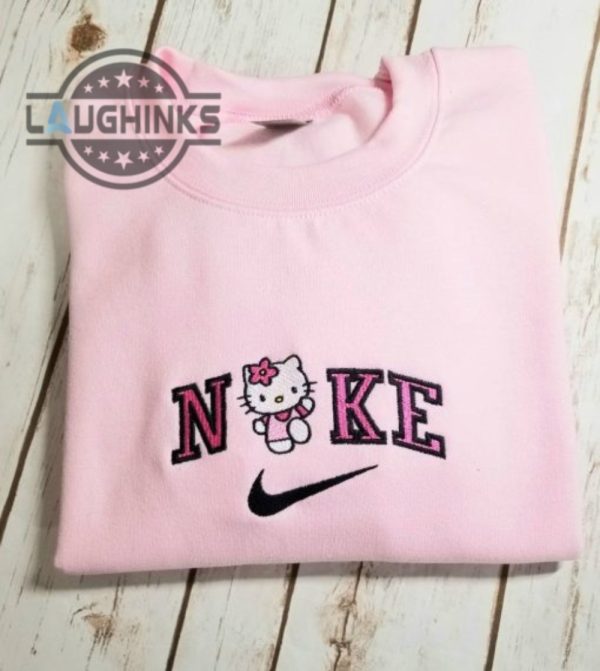 hello kitty nike embroidered sweatshirt tshirt hoodie mens womens cute pink sanrio hello kitty embroidered crewneck pullover embroidery shirts laughinks 1 4