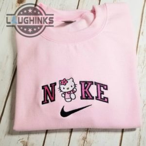hello kitty nike embroidered sweatshirt tshirt hoodie mens womens cute pink sanrio hello kitty embroidered crewneck pullover embroidery shirts laughinks 1 5